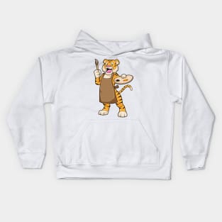 Tiger at Painting with Paint & Brush Kids Hoodie